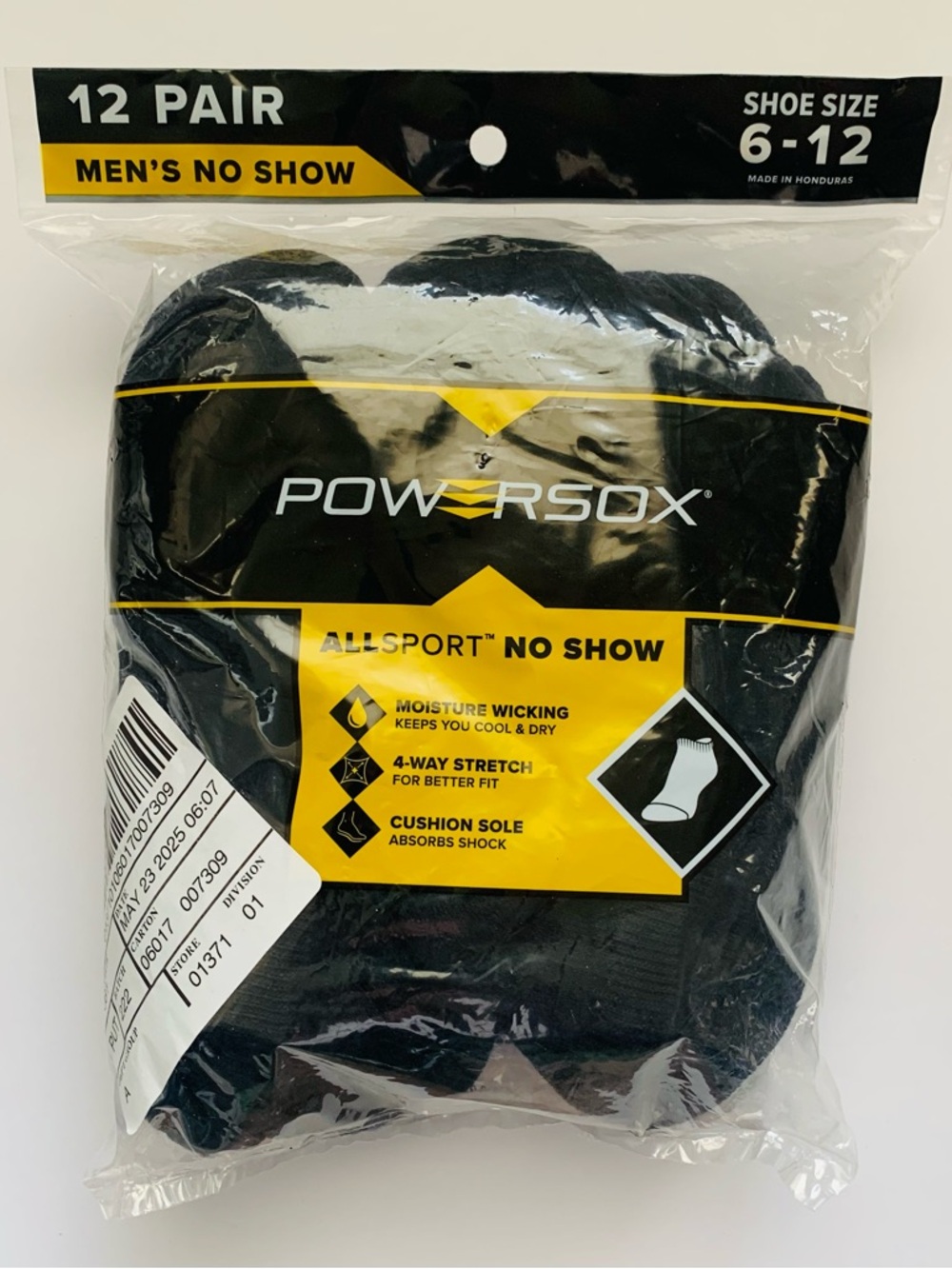 Powersox Allsport Moisture Wicking Men’s No Show Socks Size: 6-12 Qty. 12